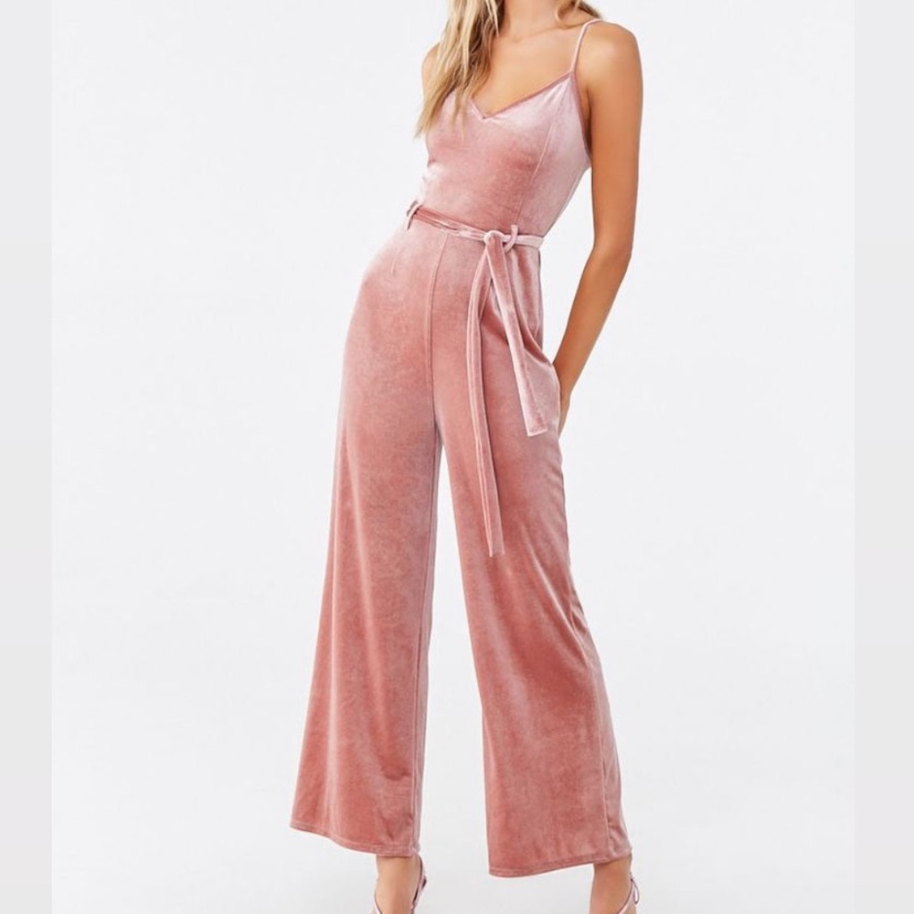 Velvet Jumpsuit in Mauve Pink